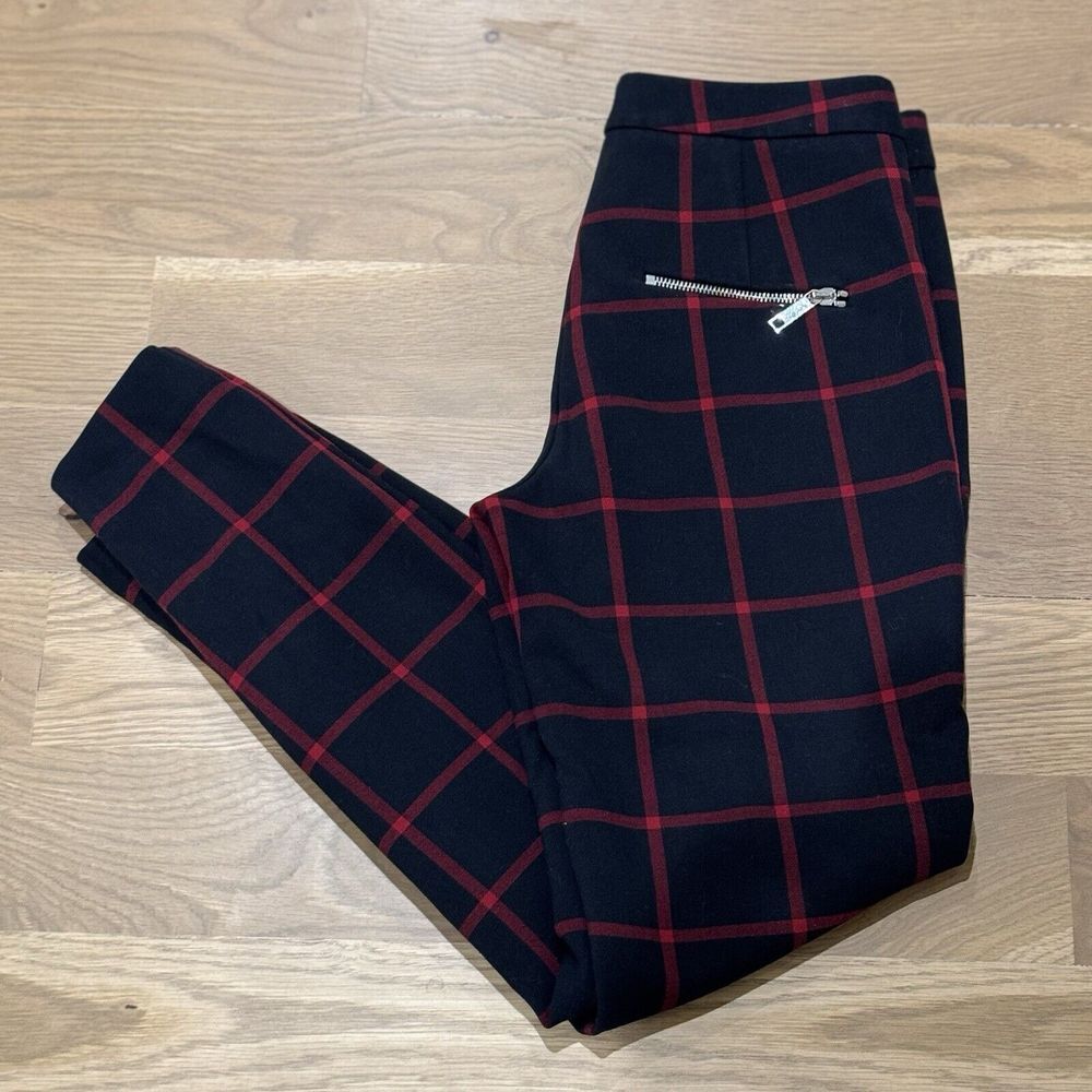 ZARA Checkered Plaid Ankle Dress Pants‎ Trousers-Medium-Blue/Red - Picture 2 of 9